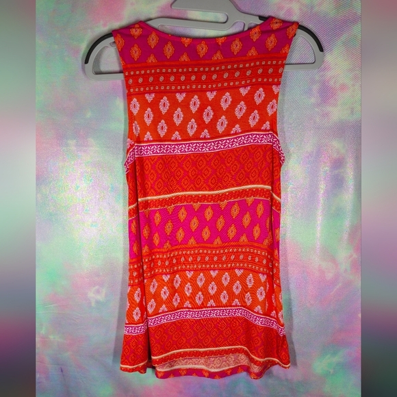 Old Navy Orange & Pink Ikat Print Tassle Tie-Up Sleeveless Top Size Small - Picture 7 of 8